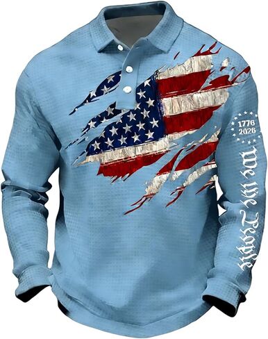 Men's United States 250 Years Printed Casual Top Patriotic American Flag Polo Shirt, S-5XL in Kuwait