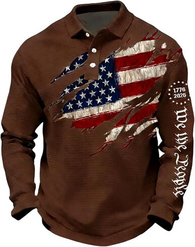 Men's United States 250 Years Printed Casual Top Patriotic American Flag Polo Shirt, S-5XL in Kuwait