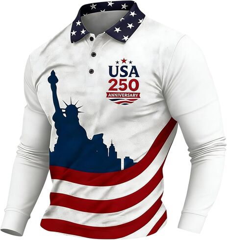Men's United States 250 Years Printed Casual Top Patriotic American Flag Polo Shirt, S-5XL in Kuwait