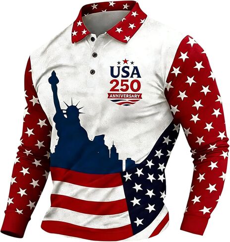 Men's United States 250 Years Printed Casual Top Patriotic American Flag Polo Shirt, S-5XL in Kuwait