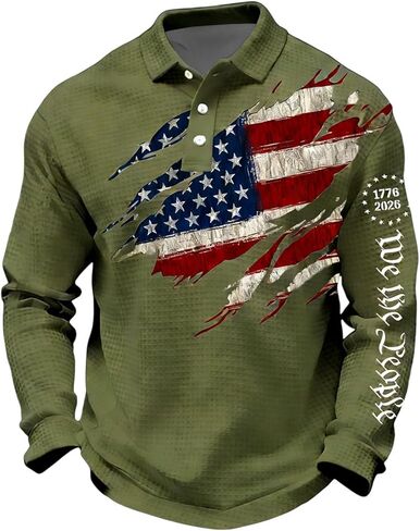 Men's United States 250 Years Printed Casual Top Patriotic American Flag Polo Shirt, S-5XL in Kuwait