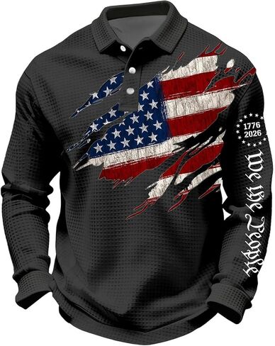 Men's United States 250 Years Printed Casual Top Patriotic American Flag Polo Shirt, S-5XL in Kuwait