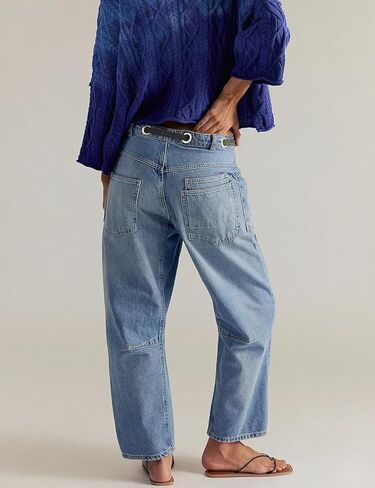 Women's Casual Baggy Distressed Patchwork Denim Pants Vintage Drawstring Mid Waist Barrel Loose Jeans Pants in Saudi Arabia