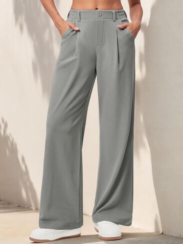 بنطال واسع الساق للنساء، سروال عمل قابل للتمدد، عالي الخصر، بنطلون كاجوال مناسب للعمل، عصري ومريح in Saudi Arabia