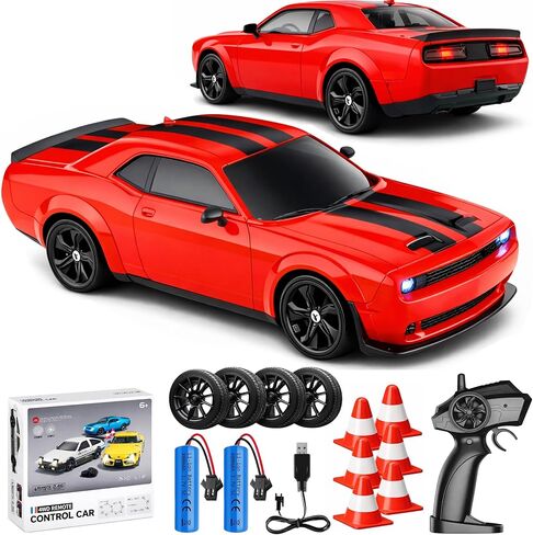 سيارة RC Drift - سيارة تحكم عن بعد 1:24 مع أضواء LED، قابلة لإعادة الشحن، لعبة سيارة لجميع التضاريس للأعمار من 3 إلى 12 عامًا (حزمة RTR - (تتضمن بطاريات AA لجهاز التحكم عن بعد)) in Kuwait