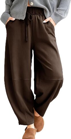 بنطلون نسائي من SeekMe ذو أرجل أسطوانية برباط وخصر مطاطي Palazzo Sweatpants من القطن بوهو in Kuwait