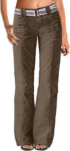 Flamingals Wide Leg Bootcut Cargo Pants for Women Casual Mid Waist Flap Pocket Seam Front Work Dress Pants Without Belt in Saudi Arabia