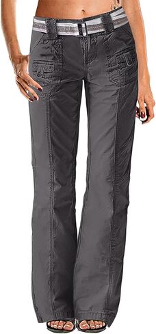 Flamingals Wide Leg Bootcut Cargo Pants for Women Casual Mid Waist Flap Pocket Seam Front Work Dress Pants Without Belt in Saudi Arabia