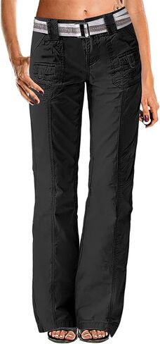 Flamingals Wide Leg Bootcut Cargo Pants for Women Casual Mid Waist Flap Pocket Seam Front Work Dress Pants Without Belt in Saudi Arabia