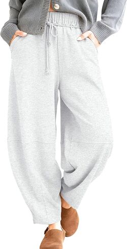 بنطلون نسائي من SeekMe ذو أرجل أسطوانية برباط وخصر مطاطي Palazzo Sweatpants من القطن بوهو in Kuwait