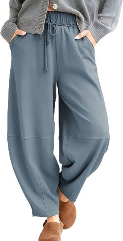 بنطلون نسائي من SeekMe ذو أرجل أسطوانية برباط وخصر مطاطي Palazzo Sweatpants من القطن بوهو in Kuwait