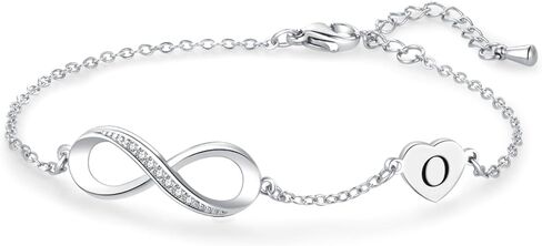 Silver Infinite Initial A-Z Heart Bracelets Christmas Birthday Jewelry Gift for Women Daughter Adjustable Stainless Steel Bracelets with Letter Charms in Saudi Arabia