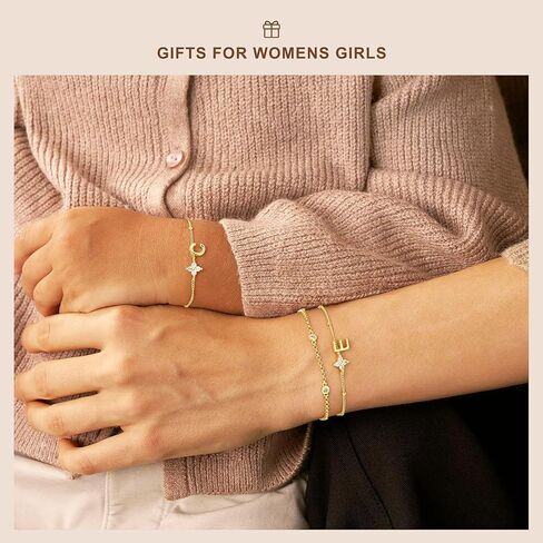 M MOOHAM Easter Gifts for Kids - Layered Initial Bracelet for Teen Girls 14K Gold Plated Initial Letter A-Z Bracelets for Women Trendy, Layered Link Charm Bracelet Birthday Personalized Jewelry Gift in Saudi Arabia