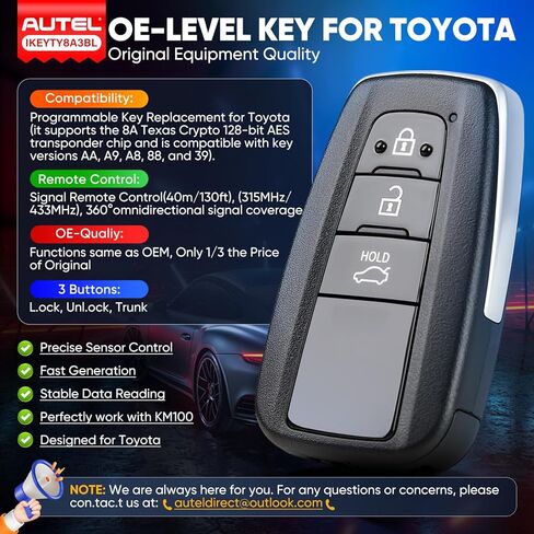 2026 Autel Programmable Universal Key for Toyota, MaxiIM IKEYTY8A3BL, 360° 130FT Remote, Smart 3 Buttons Blank Fob Keyless Entry Replacement, 315/433MHz, Work with Autel KM100, IM508S, IM608 PRO II in Saudi Arabia