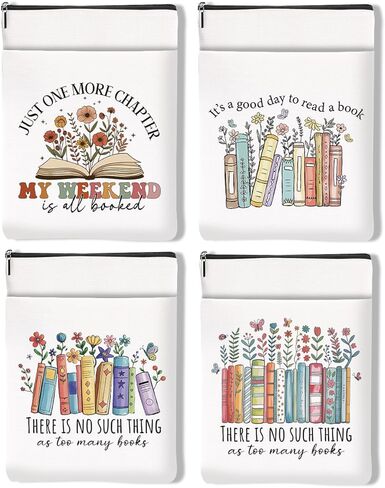 Book Lovers Gifts，Bookish Gifts Book Sleeve Books 4Pcs Pouch Protector with Zipper, Reading Accessories, Birthday Friendship Appreciation Gift for Women Bookworm Reader Friend Teacher Librarian in Saudi Arabia