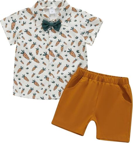2-6 Years Old Toddler Boy Easter Outfit Short Sleeve Carrot Shirt with Shorts Set Little Boys Easter Clothes in Saudi Arabia