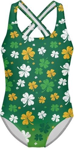Girl's Cute Swimwear Sleeveless One Piece Swimsuits Cross Back Straps Beach Bathing Suits for 5-14 Years in Saudi Arabia