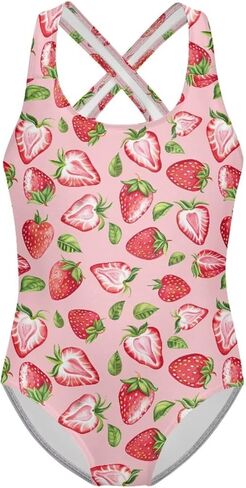 Girl's Cute Swimwear Sleeveless One Piece Swimsuits Cross Back Straps Beach Bathing Suits for 5-14 Years in Saudi Arabia