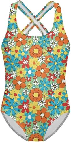 Girl's Cute Swimwear Sleeveless One Piece Swimsuits Cross Back Straps Beach Bathing Suits for 5-14 Years in Saudi Arabia