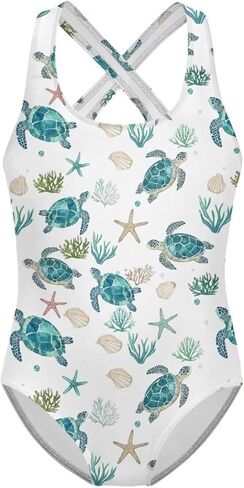 Girl's Cute Swimwear Sleeveless One Piece Swimsuits Cross Back Straps Beach Bathing Suits for 5-14 Years in Saudi Arabia