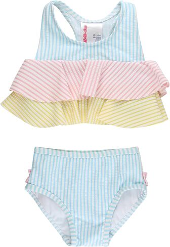 RuffleButts Baby/Toddler Girls UPF50+ Seersucker Color Block Flounce Bikini 2-Piece Swimsuit in Saudi Arabia