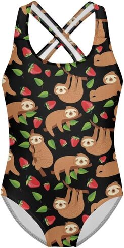 Girl's Cute Swimwear Sleeveless One Piece Swimsuits Cross Back Straps Beach Bathing Suits for 5-14 Years in Saudi Arabia