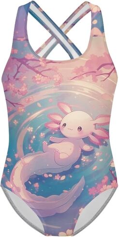 Girl's Cute Swimwear Sleeveless One Piece Swimsuits Cross Back Straps Beach Bathing Suits for 5-14 Years in Saudi Arabia