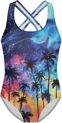 Girl's Cute Swimwear Sleeveless One Piece Swimsuits Cross Back Straps Beach Bathing Suits for 5-14 Years in Saudi Arabia