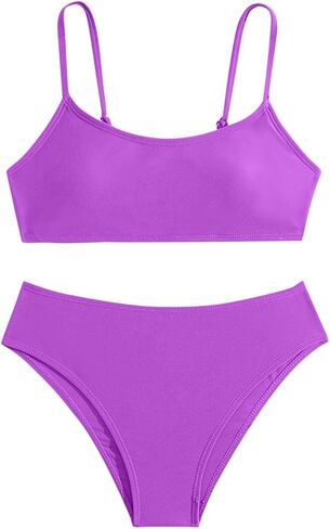 الفتيات ملابس السباحة الصيف حزام قابل للتعديل قطعتين مجموعة البكيني بلون لطيف Ruched الشاطئ لباس سباحة حجم 8-15 in Kuwait