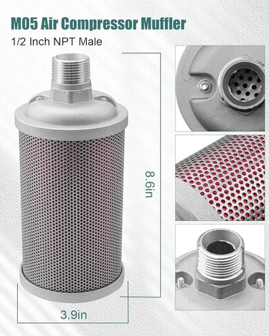 M10 Air Compressor Muffler 1 inch NPT Male Air Exhaust Silencer Fit for Compressed Air Equipment and Systems and Dryer Replacing Parts Single Chamber 125 PSI in Saudi Arabia