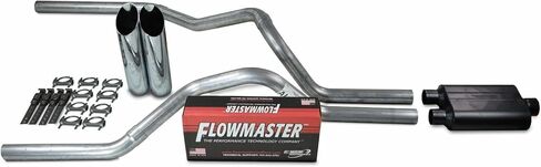 مجموعات عادم الشاحنات - نظام عادم مزدوج من Shop Line مقاس 2.5 بوصة، كاتم صوت من سلسلة Flowmaster 40 من الألومنيوم مقاس 2.5 بوصة مع أطراف كروم مقطوعة مائلة تناسب سيلفرادو، وتناسب سييرا، وتناسب سلسلة F، وتناسب رام in Saudi Arabia