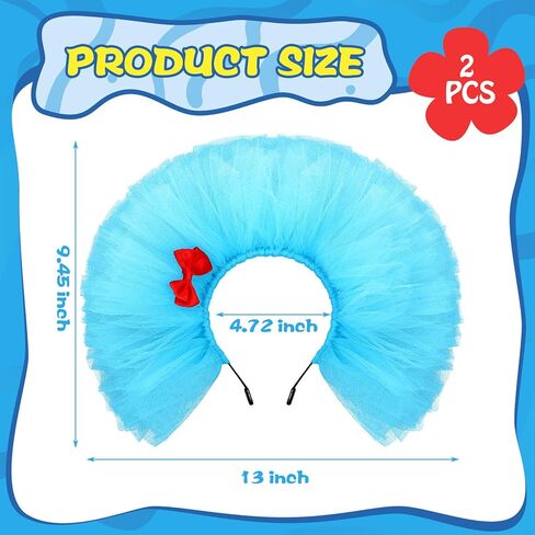 2 Pcs Dr Theme Blue Fluffy Tulle Headband with Red Bow Pompom Headwear for Party Cosplay Costume Accessories in Saudi Arabia
