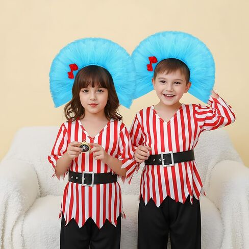 2 Pcs Dr Theme Blue Fluffy Tulle Headband with Red Bow Pompom Headwear for Party Cosplay Costume Accessories in Saudi Arabia