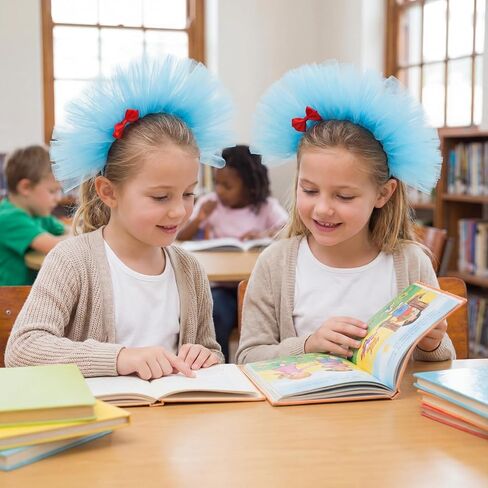 2 Pcs Dr Theme Blue Fluffy Tulle Headband with Red Bow Pompom Headwear for Party Cosplay Costume Accessories in Saudi Arabia
