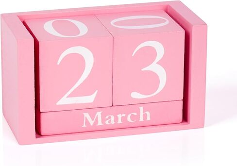 GDYOOSHOW مكعبات مكتبية خشبية دائمة تقويم صغير أسود لعرض تاريخ الشهر (وردي) in Kuwait