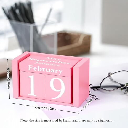 GDYOOSHOW مكعبات مكتبية خشبية دائمة تقويم صغير أسود لعرض تاريخ الشهر (وردي) in Kuwait