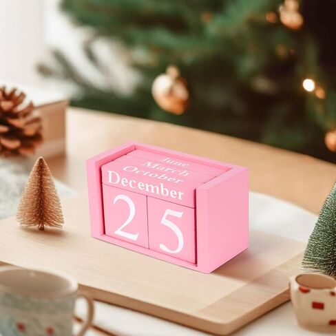 GDYOOSHOW مكعبات مكتبية خشبية دائمة تقويم صغير أسود لعرض تاريخ الشهر (وردي) in Kuwait