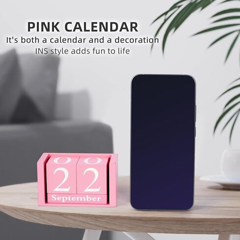 GDYOOSHOW مكعبات مكتبية خشبية دائمة تقويم صغير أسود لعرض تاريخ الشهر (وردي) in Kuwait