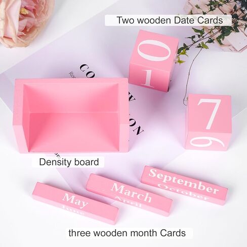 GDYOOSHOW مكعبات مكتبية خشبية دائمة تقويم صغير أسود لعرض تاريخ الشهر (وردي) in Kuwait