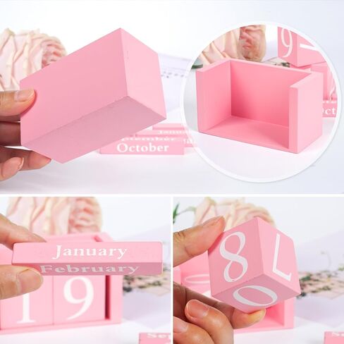 GDYOOSHOW مكعبات مكتبية خشبية دائمة تقويم صغير أسود لعرض تاريخ الشهر (وردي) in Kuwait