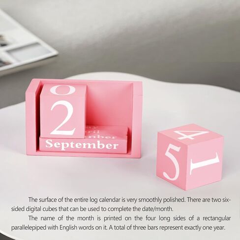 GDYOOSHOW مكعبات مكتبية خشبية دائمة تقويم صغير أسود لعرض تاريخ الشهر (وردي) in Kuwait