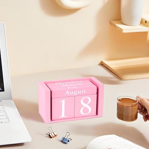 GDYOOSHOW مكعبات مكتبية خشبية دائمة تقويم صغير أسود لعرض تاريخ الشهر (وردي) in Kuwait