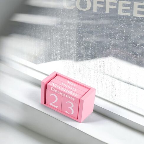 GDYOOSHOW مكعبات مكتبية خشبية دائمة تقويم صغير أسود لعرض تاريخ الشهر (وردي) in Kuwait