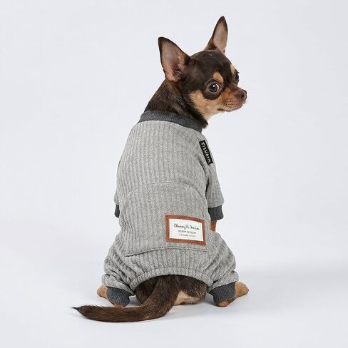 Fitwarm Knitted Dog Pajamas, Dog Clothes for Small Dogs Boy, Pet Onesie with Feet, Heather Color Cat Outfit, Blue, Black, XS in Kuwait