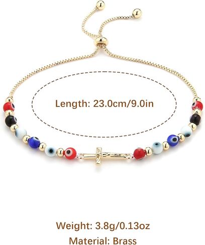 HZMAN Evil Eye Bracelet for Women Men 14K Gold Plated Jesus Crucifix Cross Retro Evil Eye Beads Luck Protection Stretch Bracelet Jewelry Gift in Saudi Arabia