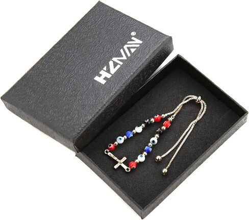 HZMAN Evil Eye Bracelet for Women Men 14K Gold Plated Jesus Crucifix Cross Retro Evil Eye Beads Luck Protection Stretch Bracelet Jewelry Gift in Saudi Arabia