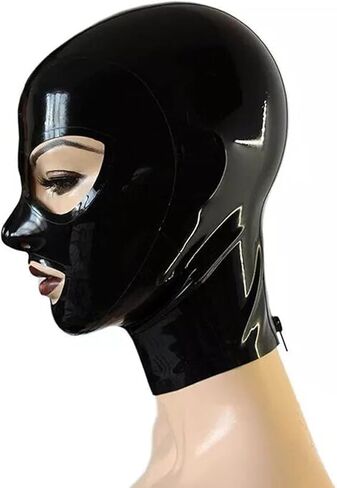 Fashion Black Full Face Latex Mask,Unisex Latex Hood Mask with Back Zipper for Novelty Club Wear in Saudi Arabia