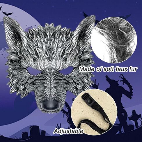 4 Pcs Werewolf Wolf Costume Wolf Mask with Wolf Tail and Gloves Halloween Wolf Mask Gloves and Tails Set for Men Women, Wolf Costume Cosplay Accessories Kit for Halloween Christmas Party in Saudi Arabia