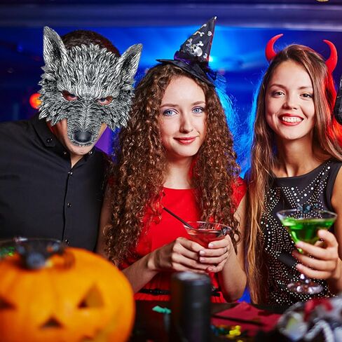 4 Pcs Werewolf Wolf Costume Wolf Mask with Wolf Tail and Gloves Halloween Wolf Mask Gloves and Tails Set for Men Women, Wolf Costume Cosplay Accessories Kit for Halloween Christmas Party in Saudi Arabia