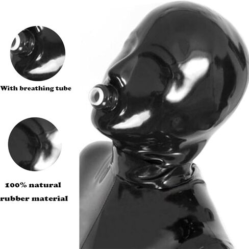 ABWL Black Latex Hooded Masks,Handmade Rubber Hood with Back Zipper and Snorkel for Novelty Latex Club Garment in Saudi Arabia